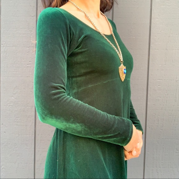 SOLD!!Vintage Dark green velvet empire waist dress Sz S - Picture 4 of 5